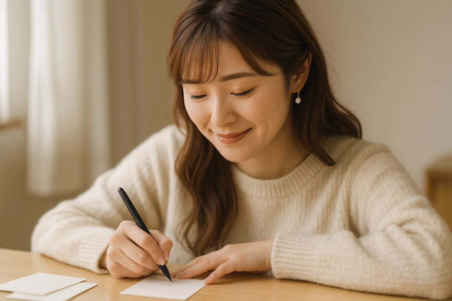 はがきに一行だけ手書きで書き添えるみさき