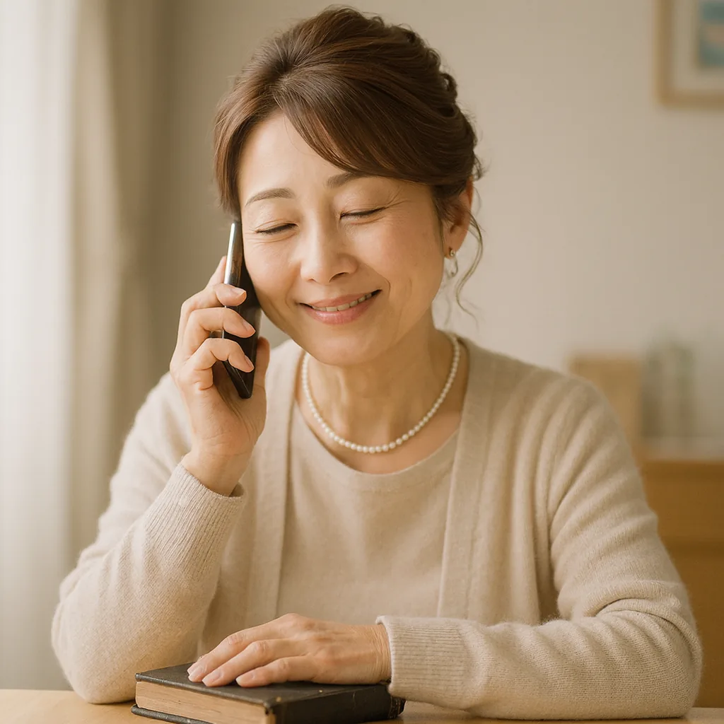 住所録を手元に置いて電話で話す母