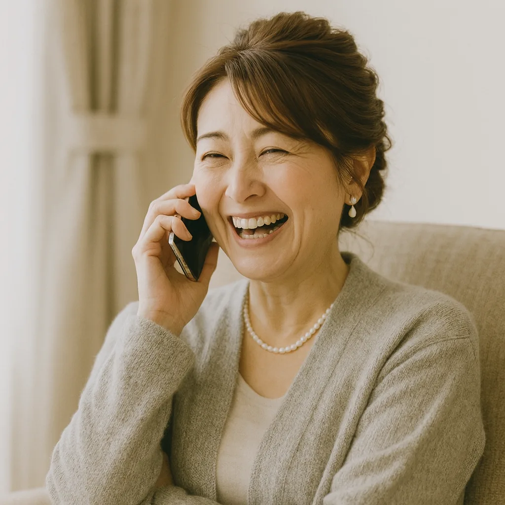 電話で笑いながら話す母