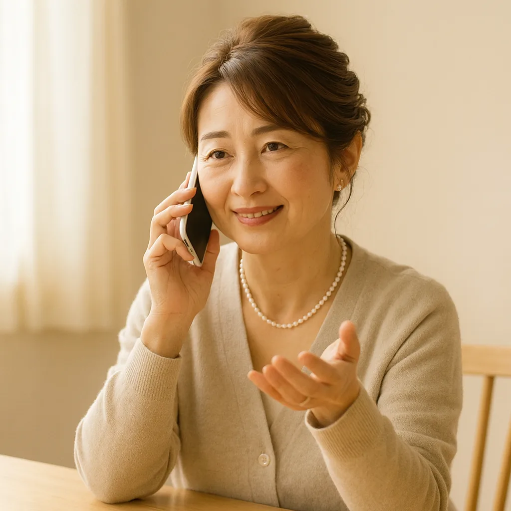 電話で、買う場所を教える母