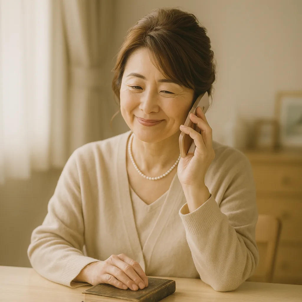 住所録を手元に置いて電話で話す母