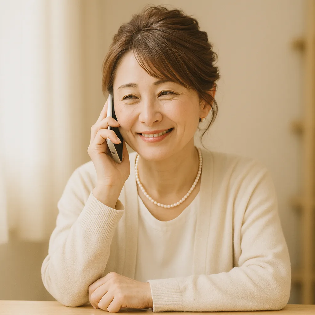 電話で少し呆れた顔をする母