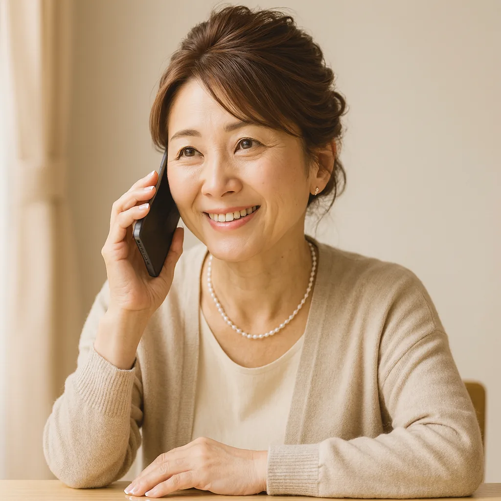 電話口で、うれしそうにあたたかくほほえむ母
