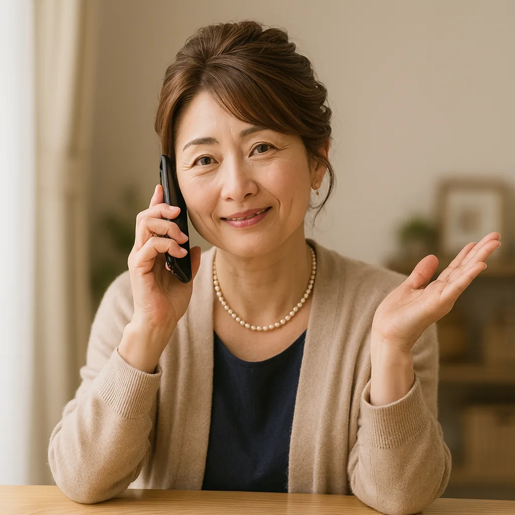 電話口で、肩をすくめるように笑っている母