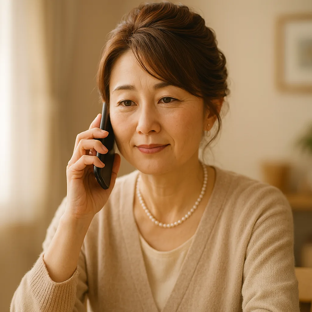 電話をしずかに聞いている母