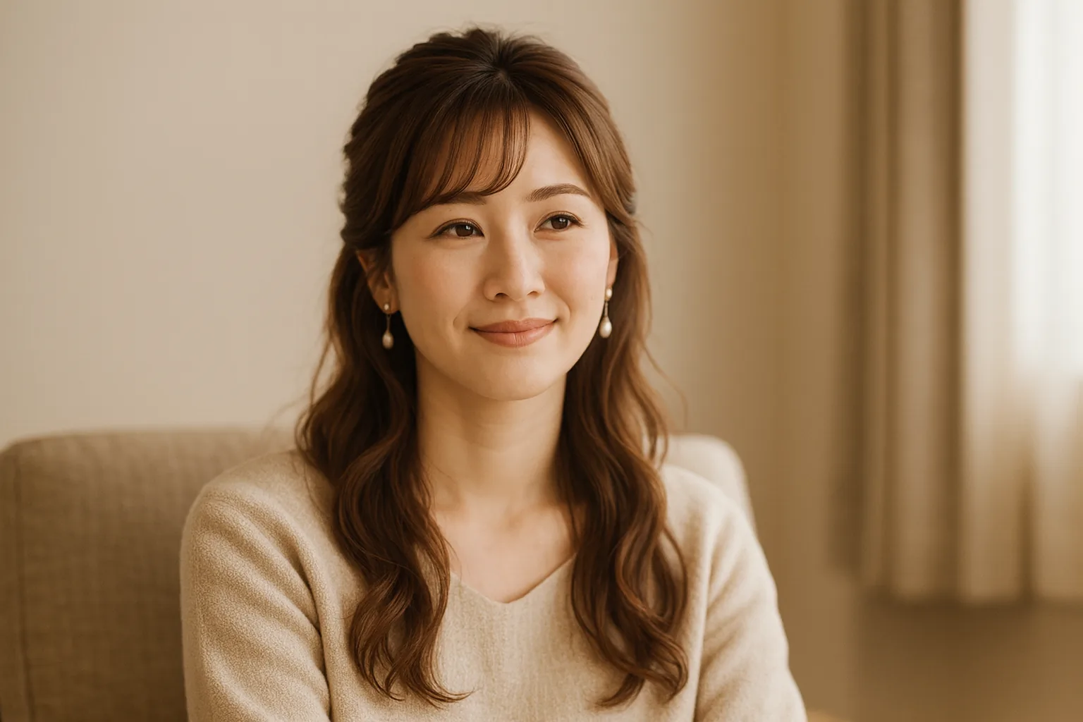 肩の力を抜いて、椅子にもたれている女性